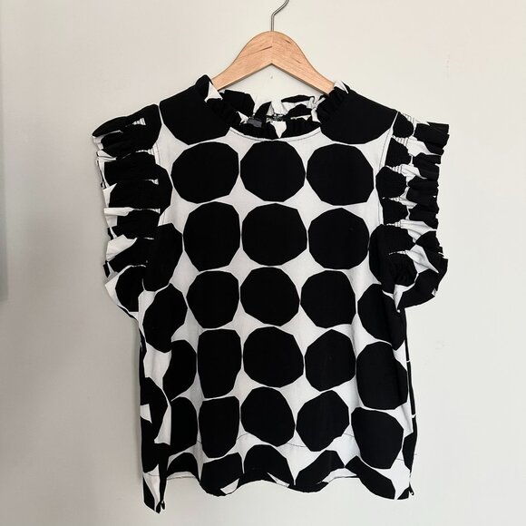 JODIFL Tops - JODIFL Ruffle Sleeve Blouse Black and White Polka Dot Large Spring